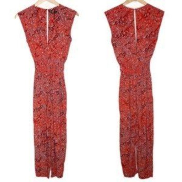 MAJE Red Smocked PIOMA Leopard Print Jumpsuit sz 38 US 6 - Picture 4 of 9